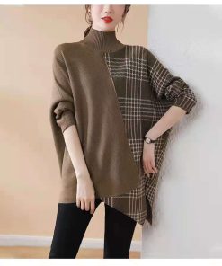 Casual Patchwork Turtleneck Sweaters Thick Loose-fitting Fashion Trends Women's Clothing Autumn Winter Korean Pullovers Grace