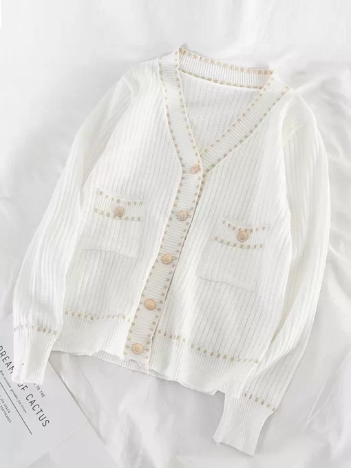 Spring Autumn Women s Cardigan New Single breasted Stitching Cardigan Korean Style Loose and Thin Knit.jpg 1