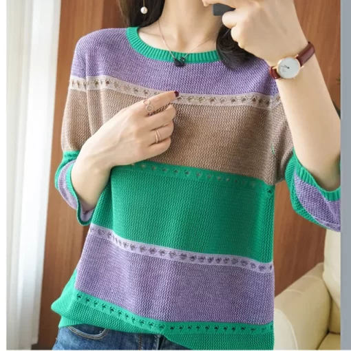 Summer Women knitted Short sleeve 2022 Thin Sweater Female Hollow Out Turtleneck Pullover Ladies knit Cotton.jpg 640x640.jpg