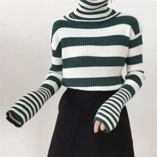 Turtleneck Women Striped Sweater 2021 Autumn Winter Korean Fashion Slim Pullover Basic Top Casual Soft Knit.jpg 640x640 3