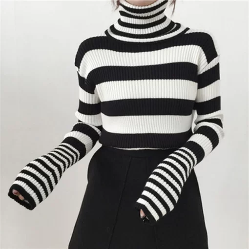 Turtleneck Women Striped Sweater 2021 Autumn Winter Korean Fashion Slim Pullover Basic Top Casual Soft Knit.jpg 640x640