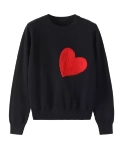 Wholesale Women Knit Sweater Embroidery Red Heart O Neck Simple Style Fall Spring Autumn Slim Pullover.jpg
