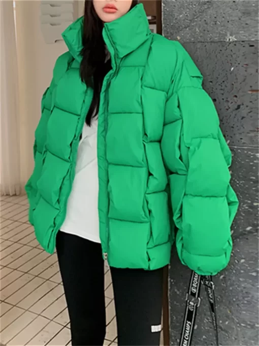 Winter Parkas for Women Autumn 2022 Korean Fashion Oversized Coats Weave Plaid Puffer Jacket Thicken Warm.jpg 2
