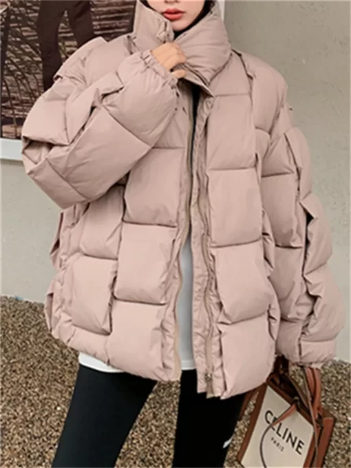 Winter Parkas for Women Autumn 2022 Korean Fashion Oversized Coats Weave Plaid Puffer Jacket Thicken Warm.jpg 3