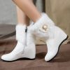 Women Boots Autumn Winter Warm Fur Height Increasing Ankle Pu Snow Boots Round Toe Pearl Patchwork 2021 New Sexy Fashion White