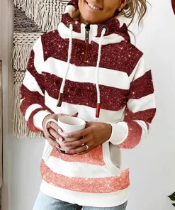 Women Winter Hoodie Striped Print Hooded Long Sleeves Zipper High Collar Warm Stripe Lady Autumn Hoodies.jpg Q90.jpg 2