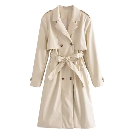 Women s Fall 2022 New Casual Fashion Chic Belted Faux Leather Trench Coat Vintage Lapel Long.jpg 640x640 1