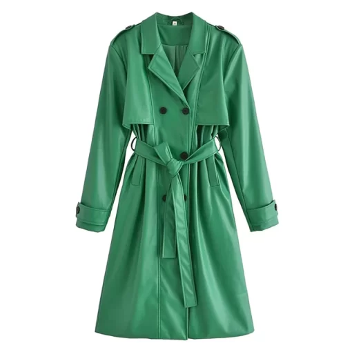 Women s Fall 2022 New Casual Fashion Chic Belted Faux Leather Trench Coat Vintage Lapel Long.jpg 640x640 2