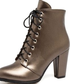 main image02021 New Women Boots Autumn Ankle Boots for Woman Lace Up Thick High Heels Fashion botas