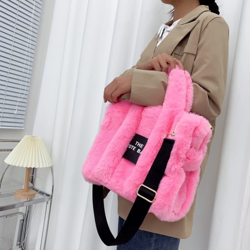 main image02022 Designer Faux Fur Tote Bag for Women Luxury Handbags Autumn Winter Plush Shoulder Crossbody Bags