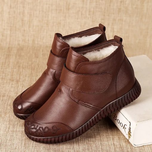 main image02022 New Women s Real Leather Ankle Boots Thick Bottom Plush Shoes Women Winter Warm Shoes