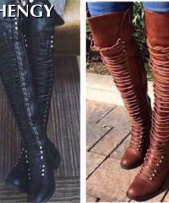 main image02022 Sexy Over The Knee Boots Women Fashion Cross Lace Up Shoes Winter Warm Knight Thigh