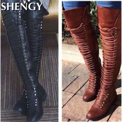 main image02022 Sexy Over The Knee Boots Women Fashion Cross Lace Up Shoes Winter Warm Knight Thigh