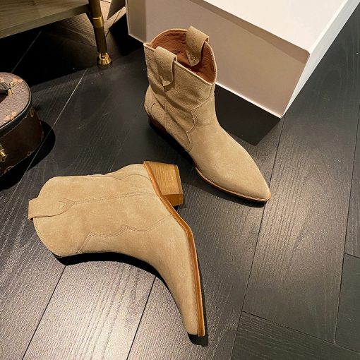 main image02022 Winter Classic Chelsea Boots for Woman Cow Suede Pointy toe Wedge Heel Ankle Boots Simple