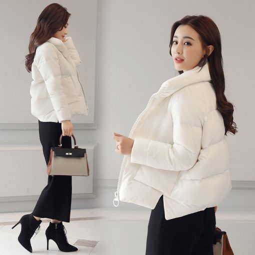 main image02022 Winter Jacket Women White Black Manteau Femme Warm Thick Solid Short Style Cotton padded Parka