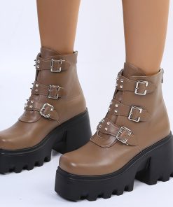 main image02022 Winter New Boots Warm Plush Gothic Side Zip Thick Sole Punk High Heels Ankle Boots