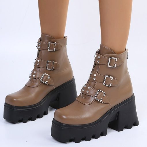 main image02022 Winter New Boots Warm Plush Gothic Side Zip Thick Sole Punk High Heels Ankle Boots