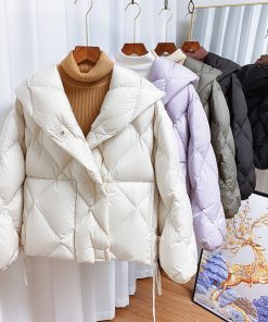 main image02022 Winter New Fashion 90 White Duck Down Short Jacket Women Thick Warm Loose Cocoon Type