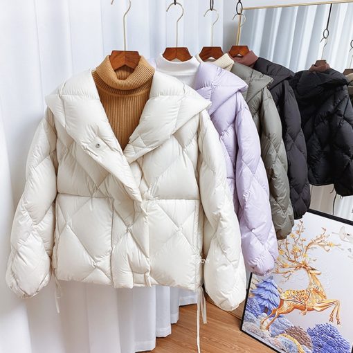 main image02022 Winter New Fashion 90 White Duck Down Short Jacket Women Thick Warm Loose Cocoon Type