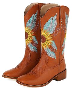 main image0AOSPHIRAYLIAN Vintage Cowboy Western Winter Boots For Women 2022 Sun Flower Embroidery Sewing Floral Women s
