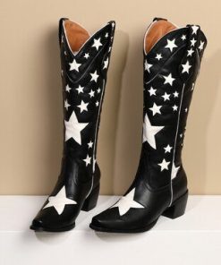 main image0Aosphiraylian Western Cowboy Winter Boots For Women 2022 Vintage Stars Stripe Women s Shoes Cowgirls Retro