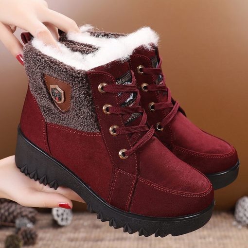 main image0Apanzu Women Boots Winter Keep Warm Quality Mid Calf Snow Boots Ladies Lace up Comfortable Waterproof