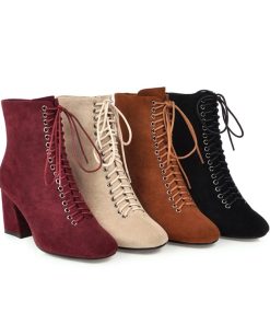main image0Apricot Plush winter Martin boots wine red cross tie zipper round head with all kinds of