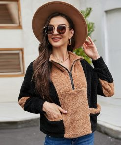 main image0Autumn Vintage Plush Sweatshirt Women Loose Casual Pocket Sweatshirt Long Sleeves Lady Pullover Street Wear Female
