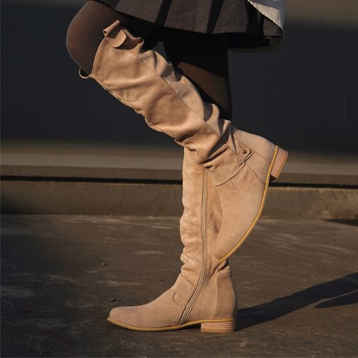 main image0Autumn Warm Women Boots Knee Zipper Solid Color Ladies Boot High Heel Pointed Toe Sexy Low