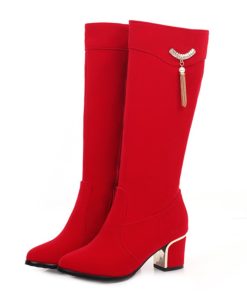 main image0Autumn Winter Knee High Boots Women Black Red Flock Women s High Boots Luxury Casual Low