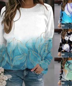 main image0Autumn Winter Women s Round Neck Retro Top New Design Printed Pullover Simple Style Tee Shirt