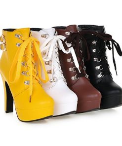 main image0Autumn and winter fashion high heel boots with thick with Martin boots round head waterproof platform