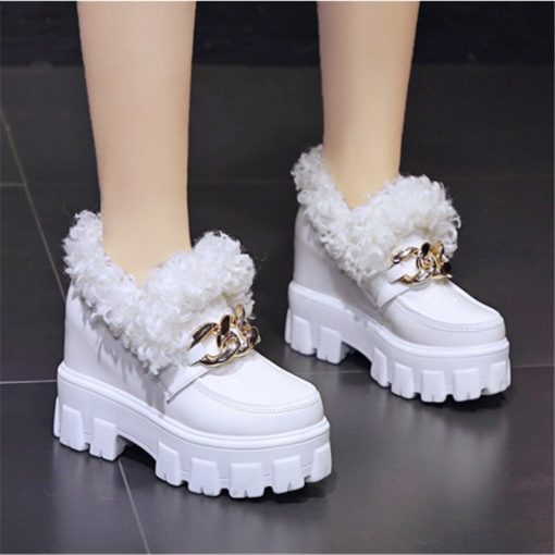 main image0Chunky Women Winter Leather Ankle Boots Chain High Heels British Style Platform Sneakers Woman Walking Trainers