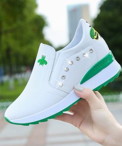 main image0Comemore Female Vulcanize Casual High Heels Breathable Women Sneakers PU Round Toe Crystal Embroider Platform Wedges