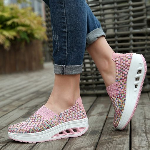 main image0Comfortable summer shoes woman platform sneakers 2022 new fashion breathable woven wedges sneakers women shoes tenis