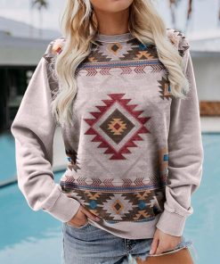 main image0Ethnic Style Women Casual Sweatshirts Hoodies Aztec Print Autumn Ladies Crewneck Pullover Long Sleeve Loose Top