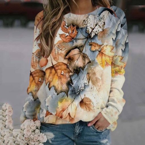 main image0Fashion Floral Printed Sweatshirt Hoodies O Neck Harajuku Tops Casual Ladies Tops Autumn Winter Female Women