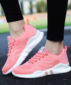 main image0Fashion Run Sneakers Women Lace up Mesh Round Head Solid Flat Female Shoes Outdoor Walking Anti