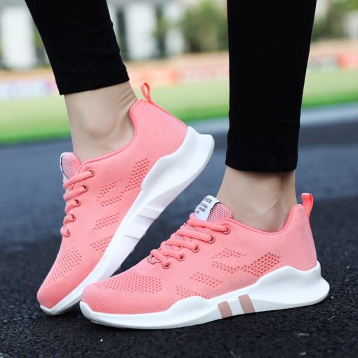 main image0Fashion Run Sneakers Women Lace up Mesh Round Head Solid Flat Female Shoes Outdoor Walking Anti