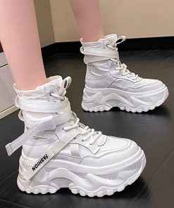 main image0Fashion Women Chunky Platform Motorcycle Boots White Lace Up Thick Bottom Shoes Woman Autumn Winter Ankle 1