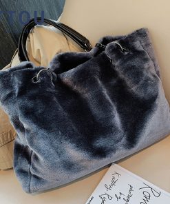 main image0Faux Fur Women Shoulder Bag Casual Plush Lady Tote Handbag Fashion Chain Larger Capacity Shopping Bag