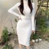 main image0H Han Queen Knitted Bodycon Dress Bottoming Women Soft Elastic Turtleneck Sweater Autumn Winter Midi Party