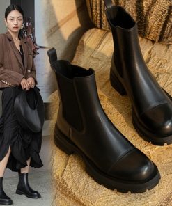 main image0HOT Sales Fall Winter Shoes Women Leather Ankle Boots Women Round Toe Thick Heel Shoes Solid