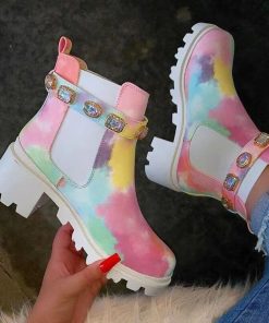 main image0Hot 2022 New Martin Boots Women s Spring Colorful Print Rhinestone Ankle Boots Thick Bottom Thick