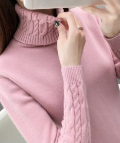 main image0Knitted Sweater Women 2021 Autumn Winter Korean Turtleneck Long Sleeve Pullover Female pink Knitwear