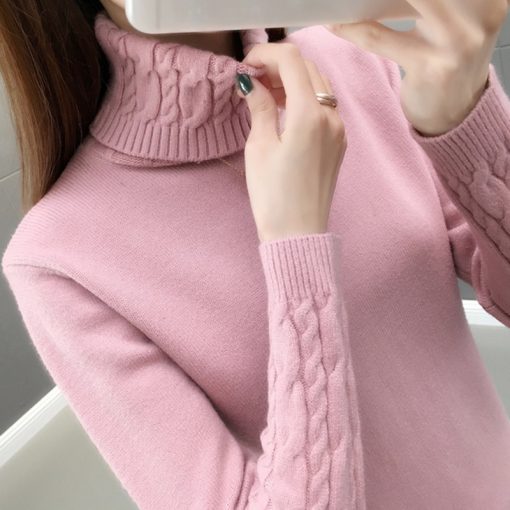 main image0Knitted Sweater Women 2021 Autumn Winter Korean Turtleneck Long Sleeve Pullover Female pink Knitwear