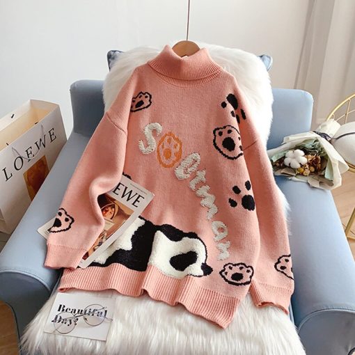 main image0Korean Girls Sweaters Pink Cartoon Turtleneck Sweater Women s Autumn Winter Cute Panda Outerwear Pullovers Cozy