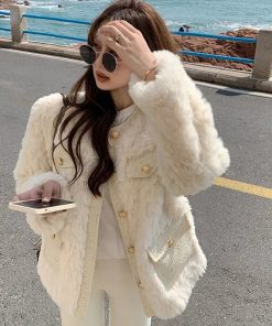 main image0Lucyever Korean Fashion Lamb Wool Coats Women Streetwear O Neck Faux Fur Jackets Woman 2022 Autumn