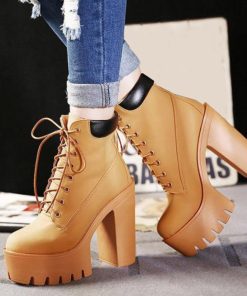 main image0New 2020 Platform Ankle Boots Women Autumn Lace Up Thick High Heel Ladies Woman Fashion Shoes