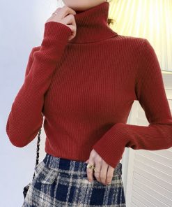 main image0New 2022 Women Pullover Turtleneck Sweater Autumn Long Sleeve Slim Elastic Korean Simple Basic Cheap Jumper